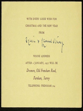 Item #1424 "RETURN": 1956 Christmas Greeting with poem (and change of address). L. A G. Strong,...