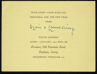 Item #1424 "RETURN": 1956 Christmas Greeting with poem (and change of address). L. A. G. Strong,...
