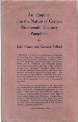 Item #29817 AN ENQUIRY INTO THE NATURE OF CERTAIN NINETEENTH CENTURY PAMPHLETS: With the FOOTNOTE...