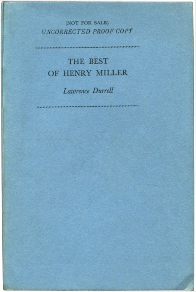 Item #35709 THE BEST OF HENRY MILLER. Henry Miller, Lawrence Durrell.