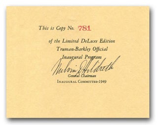 OFFICIAL PROGRAM COMMEMORATING THE INAUGURATION OF HARRY S. TRUMAN AND ALBEN W. BARKLEY: January 20, 1949.