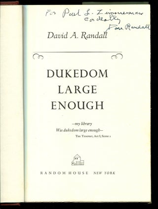 DUKEDOM LARGE ENOUGH: Later printing of this highlight of book related memoirs.