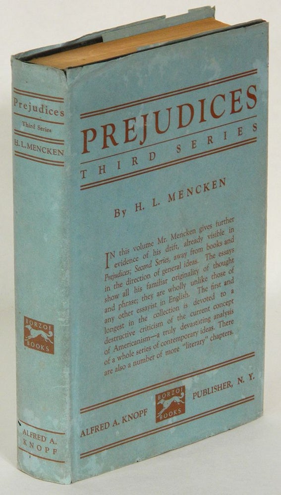Item #54356 PREJUDICES: Third Series. H. L. Mencken.