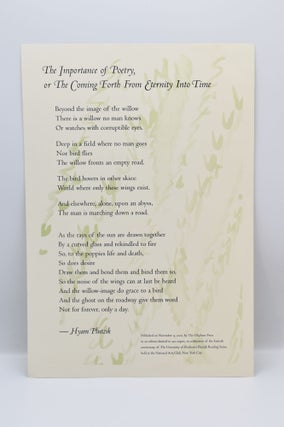 Item #54515 THE IMPORTANCE OF POETRY, or THE COMING FORTH FROM ETERNITY INTO TIME; (Broadside)....