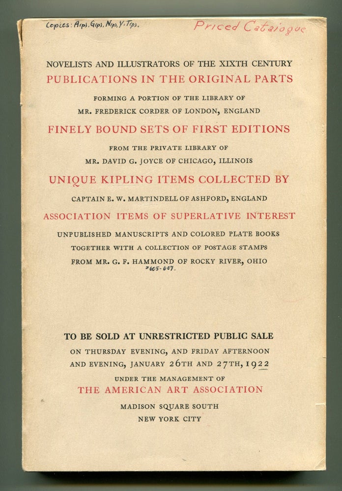 Item #54538 ILLUSTRATED [AUCTION] CATALOGUE OF A NOTABLE COLLECTION OF FIRST EDITIONS, COSTUME AND COLORED PLATE BOOKS, MANUSCRIPTS AND ASSOCIATED ITEMS OF SUPERLATIVE INTEREST; (Including UNIQUE KIPLING ITEMS COLLECTED BY CAPTAIN E. W. MARINDELL OF ASHFORD, ENGLAND). Rudyard Kipling.