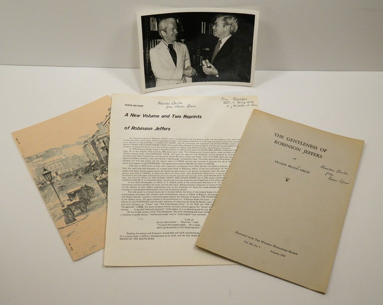 Item #55726 THE GENTLENESS OF ROBINSON JEFFERS; [Together with "A New Volume and Two Reprints of Robinson Jeffers," "Una and Robinson Jeffers at Lough Carra," Two Typed Letters Signed by Drew, and a Photograph Inscribed by Drew]. Robinson Jeffers, by Fraser Bragg Drew, Marlan Beilke.
