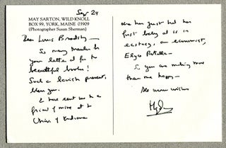 Item #56103 CORRESPONDENCE FROM ONE POET TO ANOTHER; (Inscribed broadside & personal postcard)....