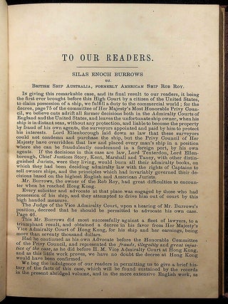 ABRIDGED WORK OF ADMIRALTY PROCEEDINGS BEFORE THE JUDICIAL COMMITTEE OF HER MAJESTY'S MOST HONORABLE PRIVY COUNCIL: British Ship Australia, formerly American Ship Rob Roy.