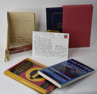 COLLECTOR’S SMALL ARCHIVE OF SIGNED BOOKS, CORRESPONDENCE, BROADSIDE, and EPHEMERA; [Including TYPED LETTER SIGNED, AUTOGRAPH POSTCARD SIGNED, and an inscribed copy of the very limited, true first edition of Gallagher’s first book, PORTABLE KISSES, published in 1978 by Sea Pen Press].