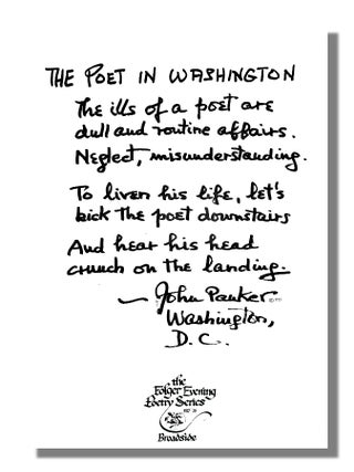 CHRISTMAS GREETINGS AND OTHER EPHEMERA FROM THE COLLECTION OF THE POET ERNEST KROLL: 6 Christmas Cards with poems by Pauker (4 printed by Pipers Press); inscribed Julliard Concert Brochure; items tracing the genesis of Pauker's poem "The Poet in Washington."
