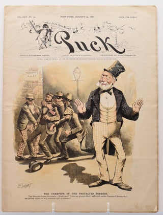 PUCK; [3 complete issues from the weekly magazine's heyday, each with chromolithographic front and rear covers as well as double-page chromolithograph at center].