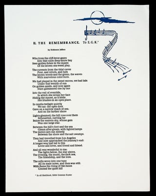 Item #71916 II. THE REMEMBRANCE. TO E.G.K.; [Limited edition broadside poem]. Robinson Jeffers