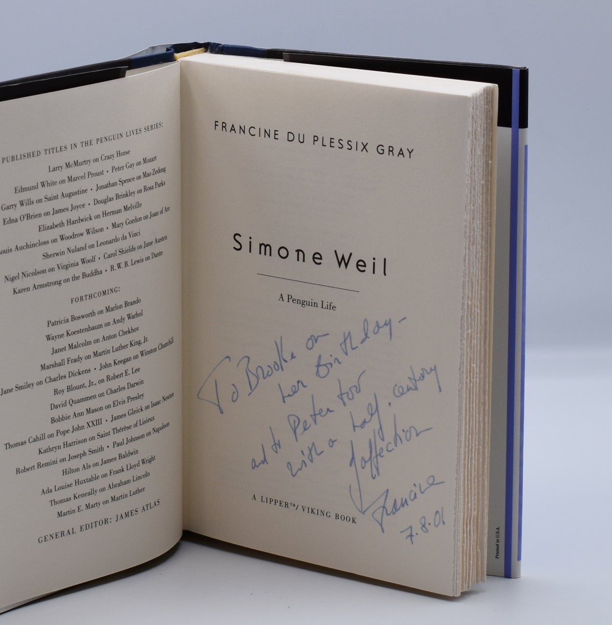 SIMONE WEIL: A Penguin Life by Francine du Plessix Gray on Quill & Brush,  Inc
