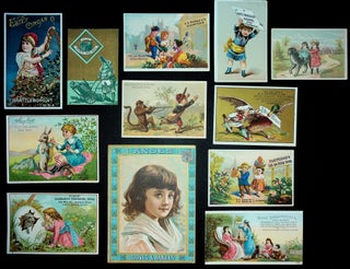 A DOZEN DIFFERENT TRADE CARDS. Advertising, Victorian-era Trade Cards.
