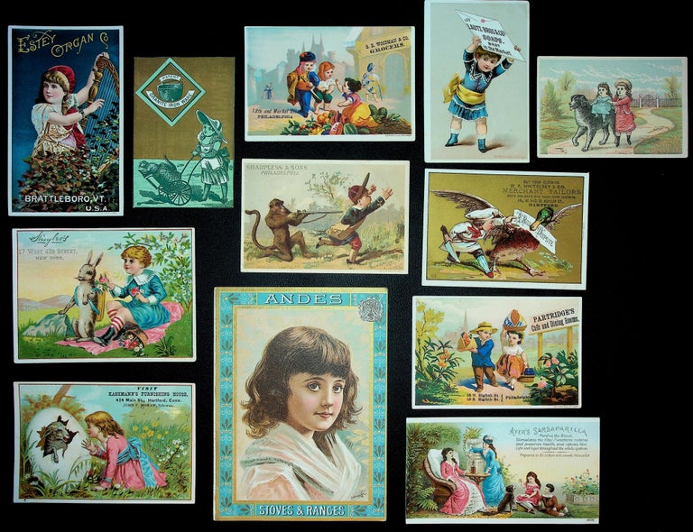 Item #71965 A DOZEN DIFFERENT TRADE CARDS. Advertising, Victorian-era Trade Cards.