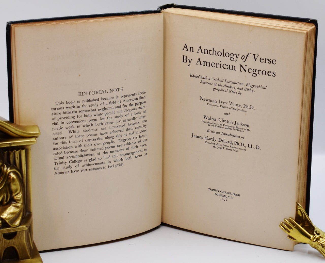 AN ANTHOLOGY OF VERSE BY AMERICAN NEGROES: Edited with a Critical  Introduction, Biographical Sketches of the Authors, and Bibliographical  Notes; Spine title: POETRY BY AMERICAN NEGROES | Newman Ivey White, Walter