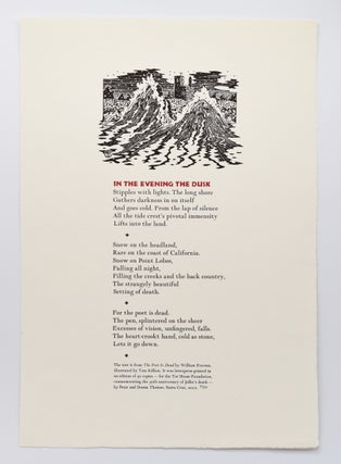 Item #72109 IN THE EVENING THE DUSK; [Broadside printing the first 3 stanzas from Everson's long...