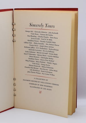 SINCERELY YOURS: A Collection of Favorite Recipes of Well-Known Persons.