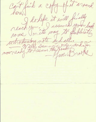 AUTOGRAPH LETTER SIGNED TO A YOUNG BLACK POET; [In the form of Brooks’ handwritten response on front and back of Henderson's typed letter to her].