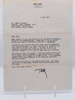 Item #72174 TWO TYPED LETTERS SIGNED TO HOLLYWOOD LITERARY AGENT EVARTS “ZIG” ZIEGLER. Thomas...