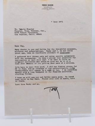 Item #72174 TWO TYPED LETTERS SIGNED TO HOLLYWOOD LITERARY AGENT EVARTS “ZIG” ZIEGLER. Thomas...