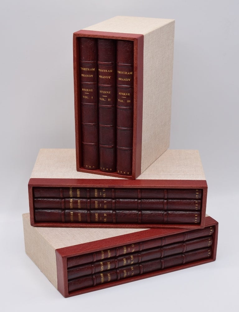 Item #72340 THE LIFE AND OPINIONS OF TRISTRAM SHANDY, GENTLEMAN; (true first editions, beautifully bound, complete in 9 volumes, & signed in 3 volumes, as called for). Laurence Sterne.